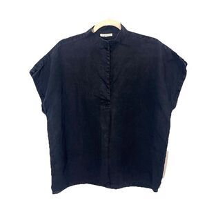 Vintage Gianni Versace Blouse Sz M Linen Boxy Bishop Neck Minimalist Pop Over
